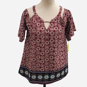 CORVIA Medium red and white floral off shoulder top